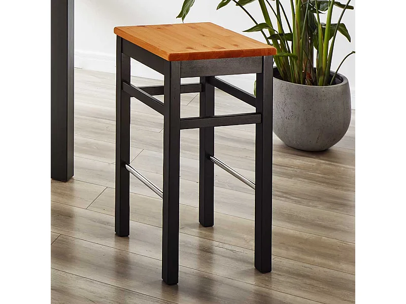 Kiefer massiv Barhocker in Schwarz und Laugenfarben 75 cm Sitzhöhe