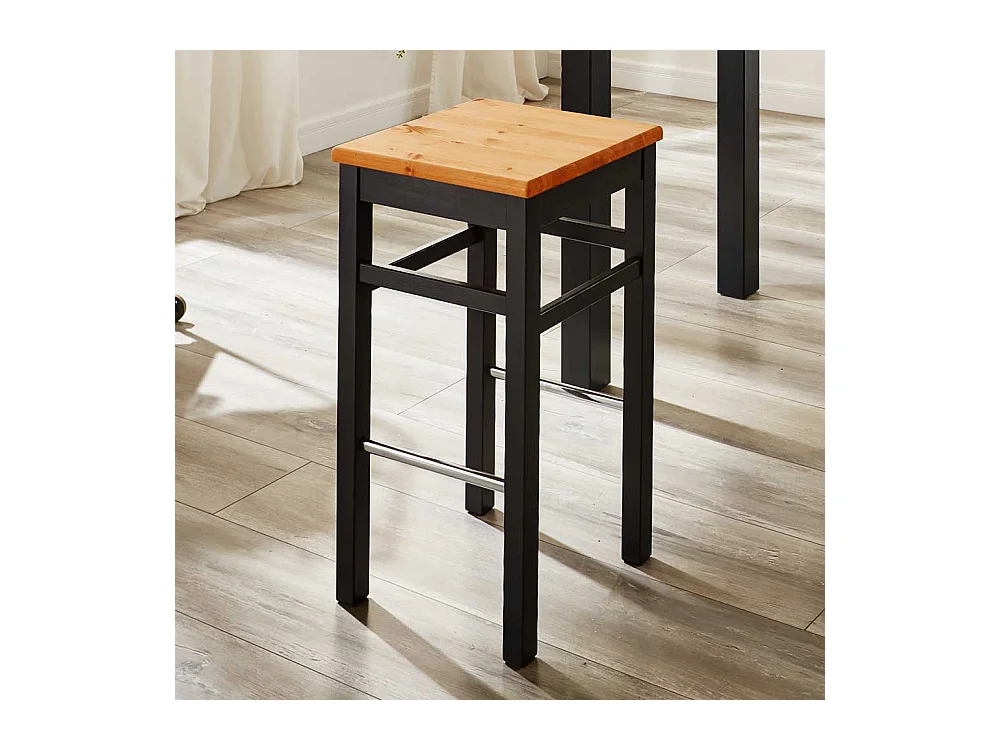 Kiefer massiv Barhocker in Schwarz und Laugenfarben 75 cm Sitzhöhe