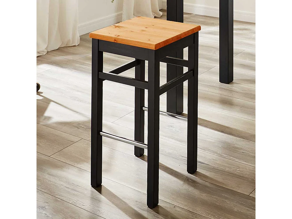 Kiefer massiv Barhocker in Schwarz und Laugenfarben 75 cm Sitzhöhe