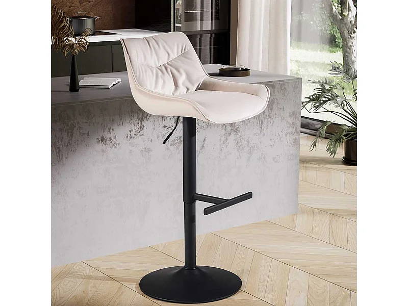 Barhocker in Beige und Schwarz aufwendigen Steppungen