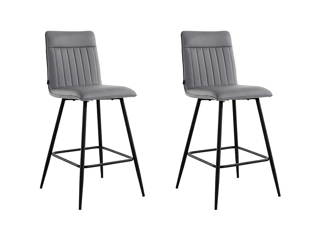 Kunstleder Barhocker in Grau Vierfußgestell aus Metall (2er Set)