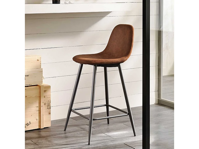 Küchenhocker Set in Braun Kunstleder Stahl Anthrazit (2er Set)