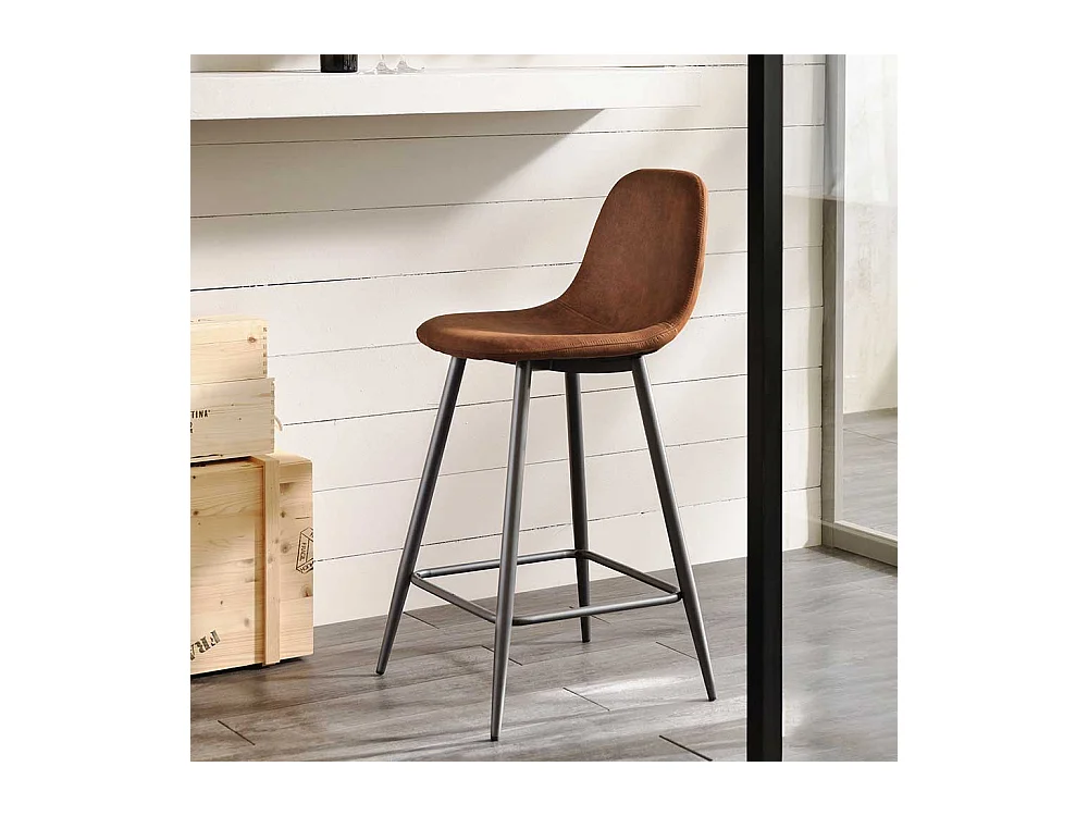 Küchenhocker Set in Braun Kunstleder Stahl Anthrazit (2er Set)