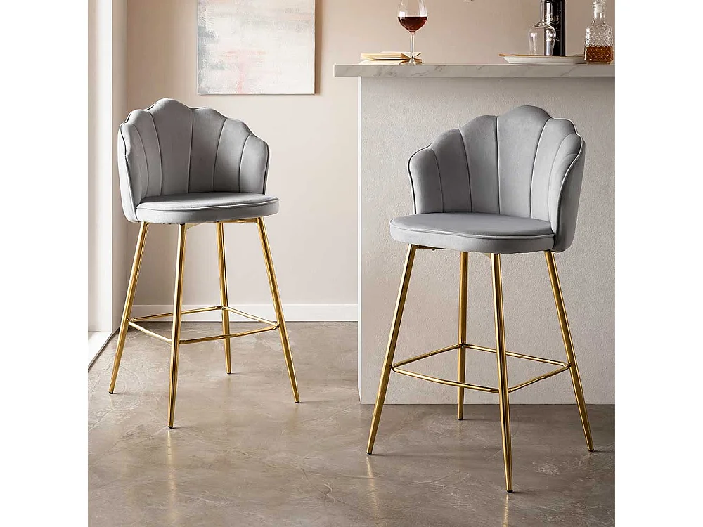 Barstühle Muschelform in Hellgrau Vierfußgestell aus Metall (2er Set)