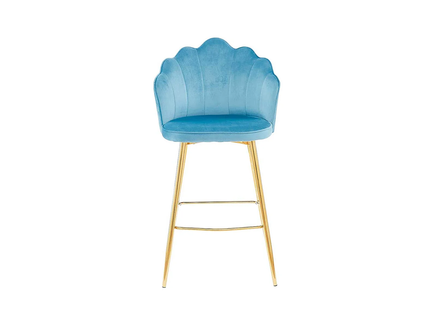 Barhocker Muschelform Bezug Samt Blau Vierfußgestell aus Metall (2er Set)