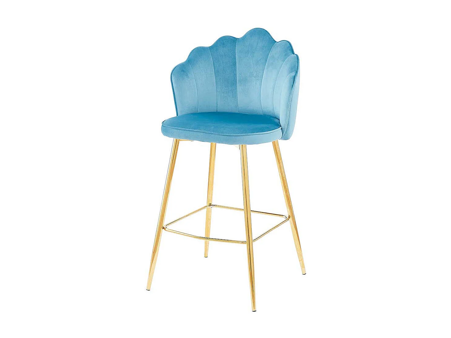 Barhocker Muschelform Bezug Samt Blau Vierfußgestell aus Metall (2er Set)