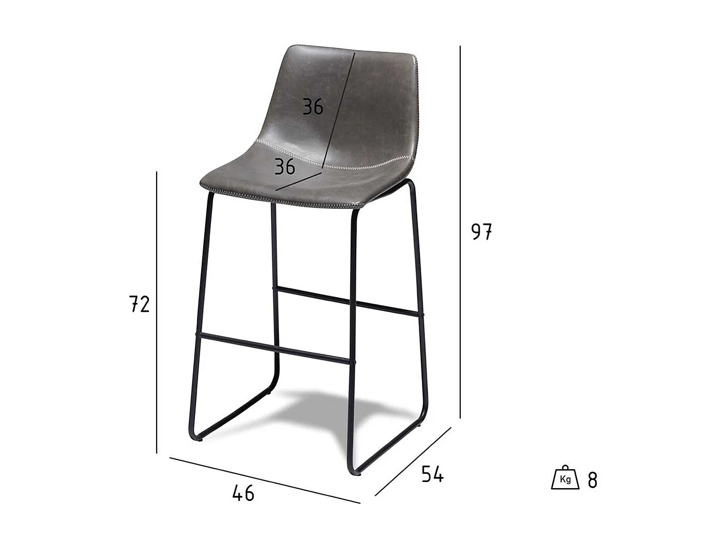 Designbarhocker in Dunkelgrau Kunstleder B�gelgestell (2er Set)