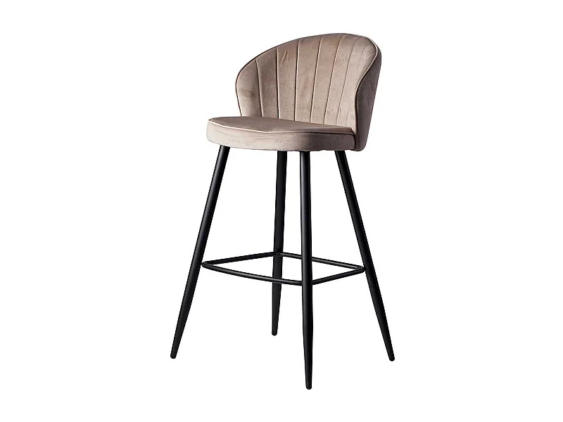 Barstuhl Samt Metall in Beige & Schwarz gepolsterter Rückenlehne