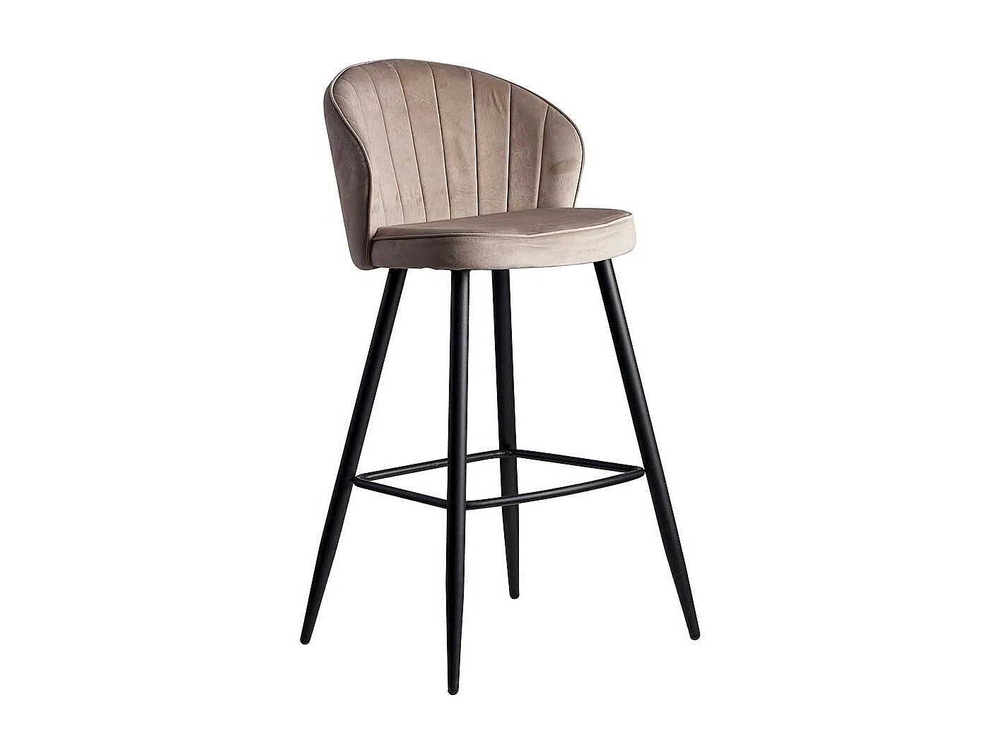 Barstuhl Samt Metall in Beige & Schwarz gepolsterter Rückenlehne