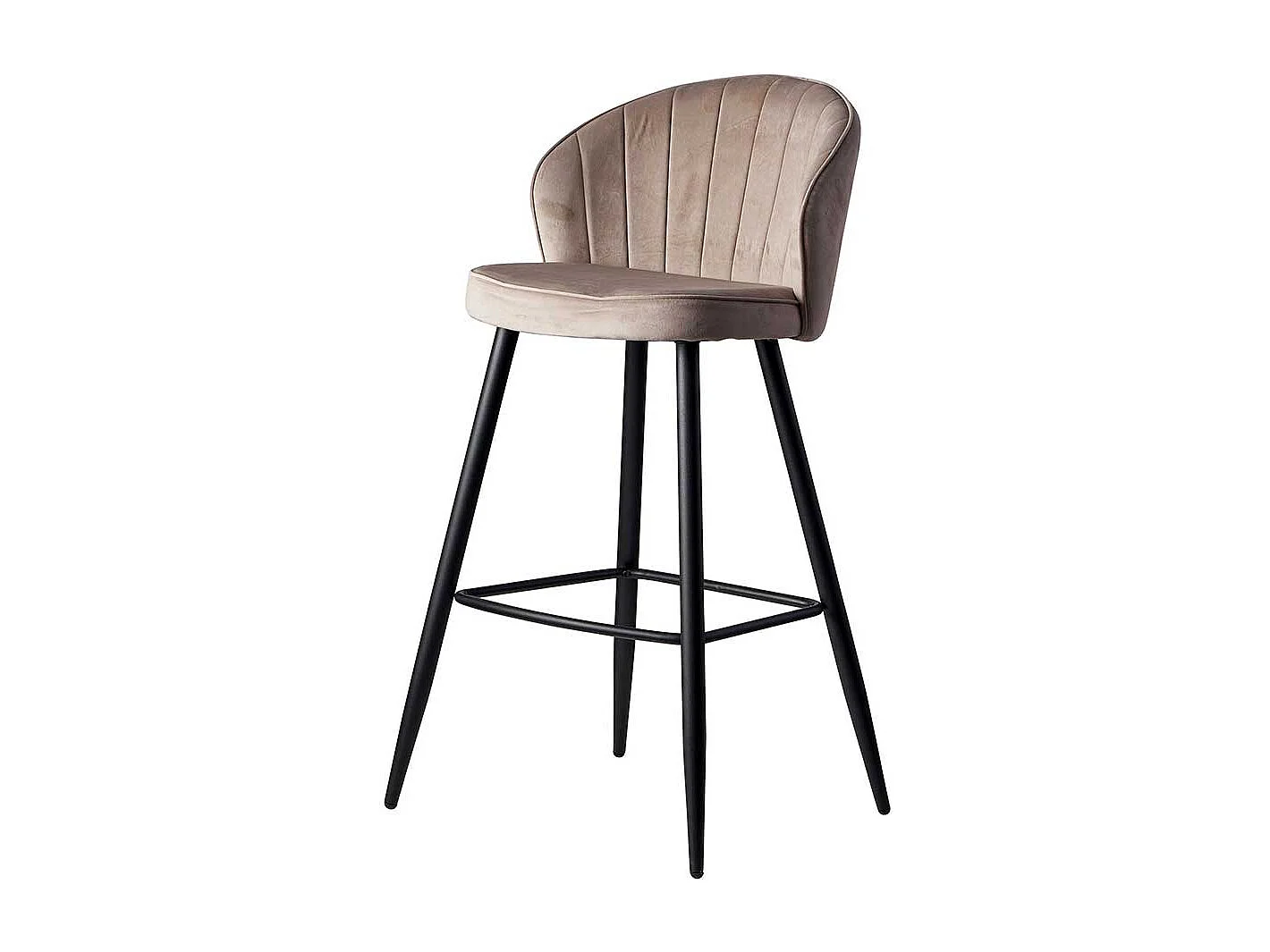 Barstuhl Samt Metall in Beige & Schwarz gepolsterter Rückenlehne