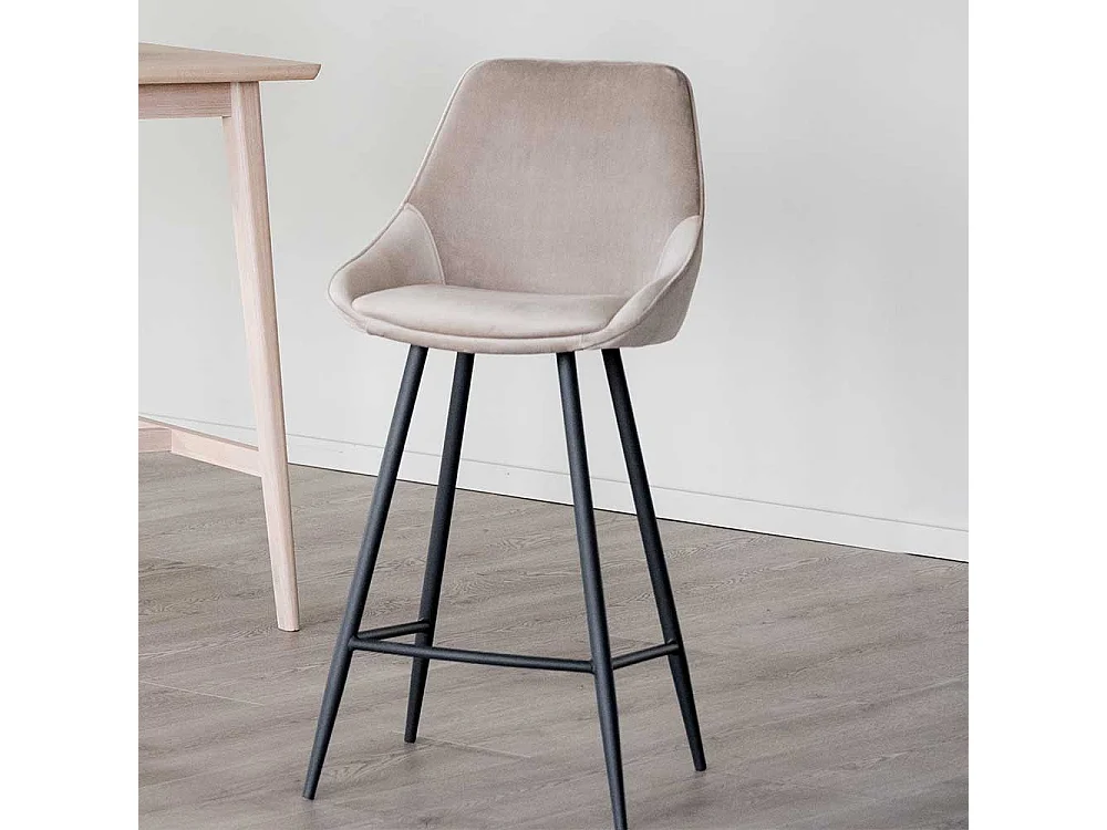 Kuechenhocker mit Schalensitz Beige Samt (2er Set)