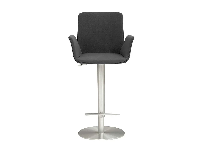 Barstuhl mit Armlehnen Bezug Microfaser Dunkelgrau Tellerfuß Chrom gebürstet