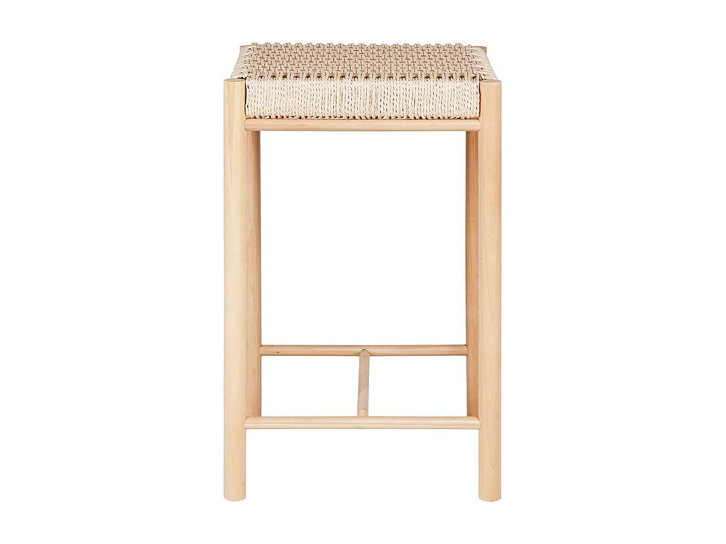 Hochhocker im Skandi Design Pappel Massivholz und Kordelgeflecht