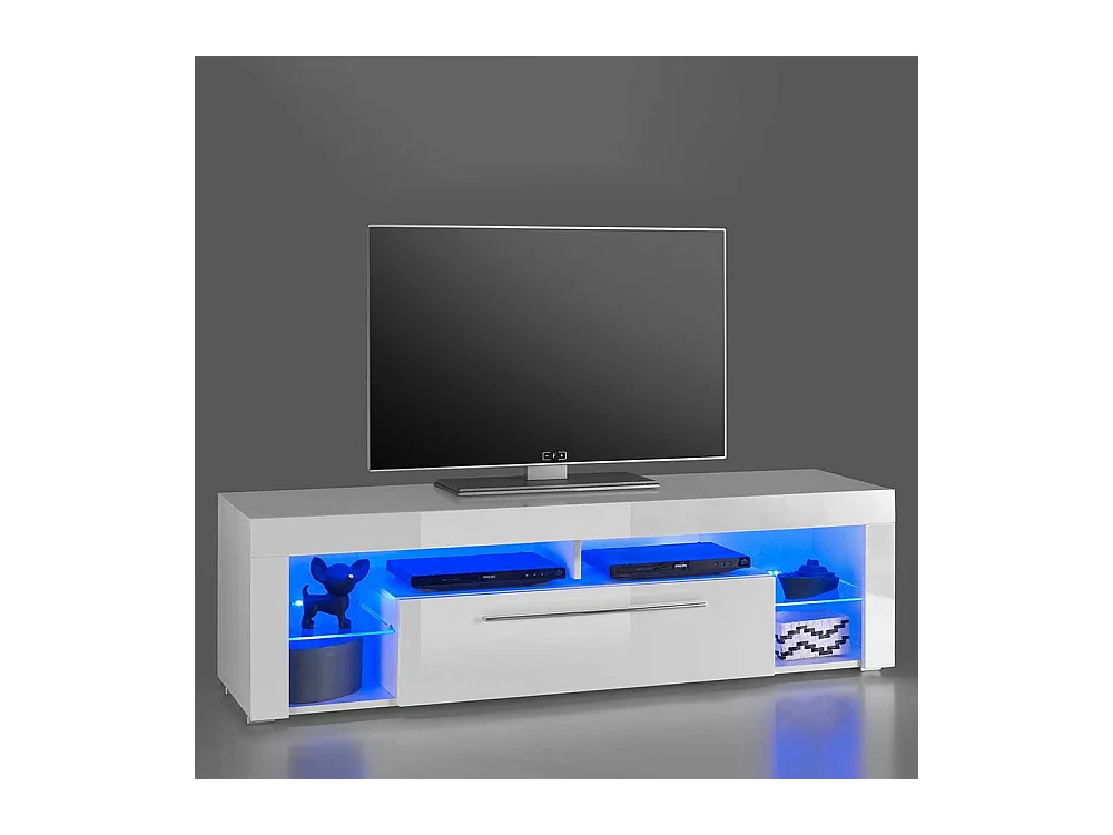 Fernseh Unterschrank in Weiß Hochglanz LED Beleuchtung