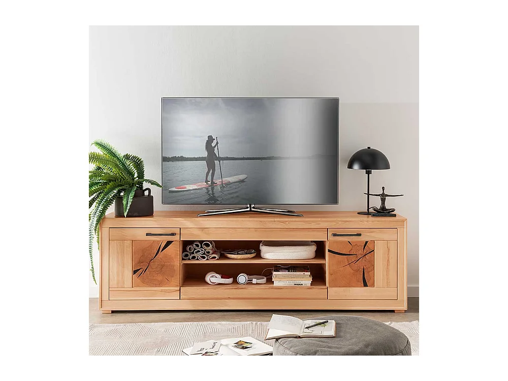 TV Lowboard Kernbuche ge�lt mit Metallgriffen 200 cm breit