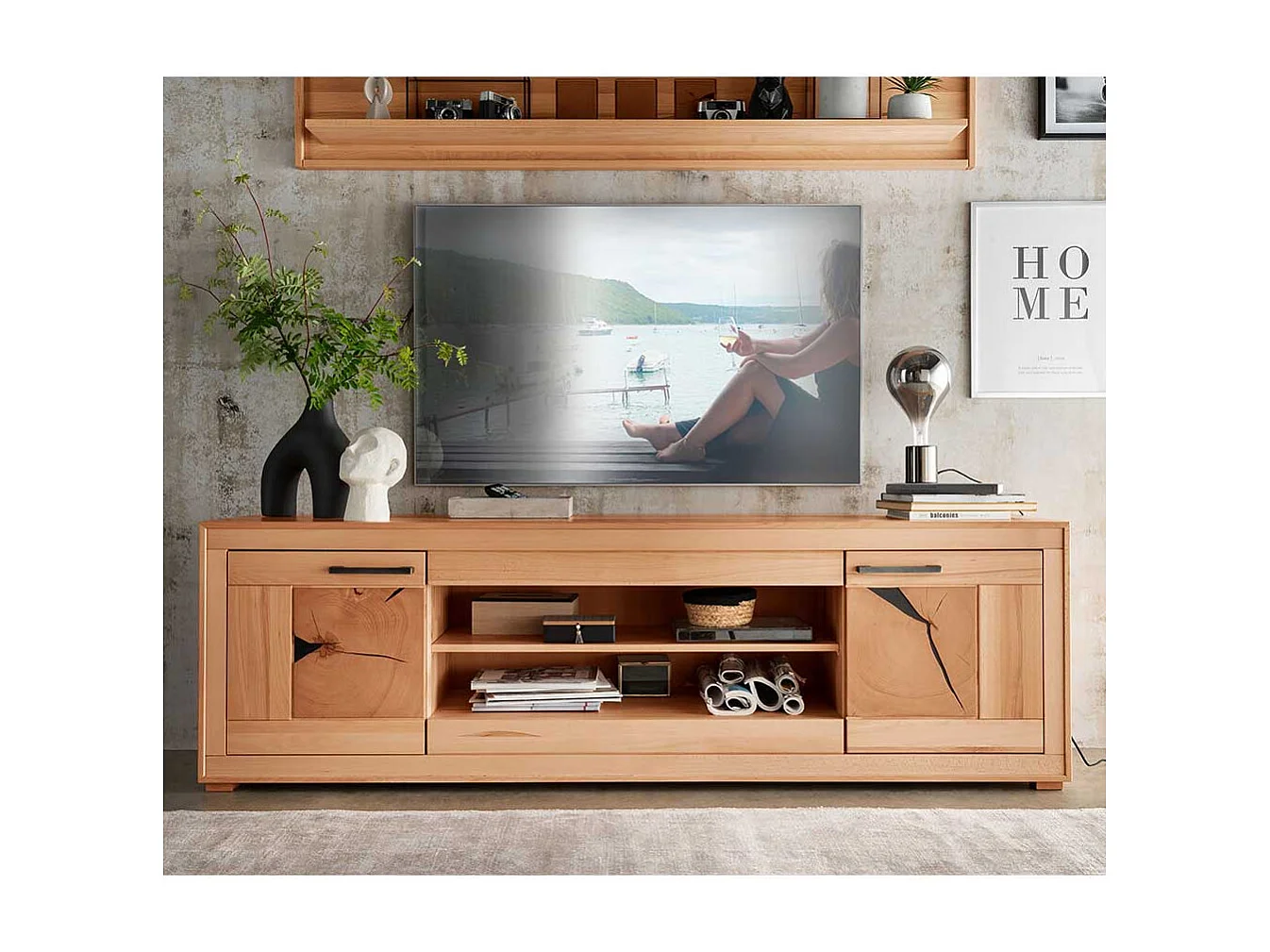 TV Lowboard Kernbuche geölt mit Metallgriffen 200 cm breit