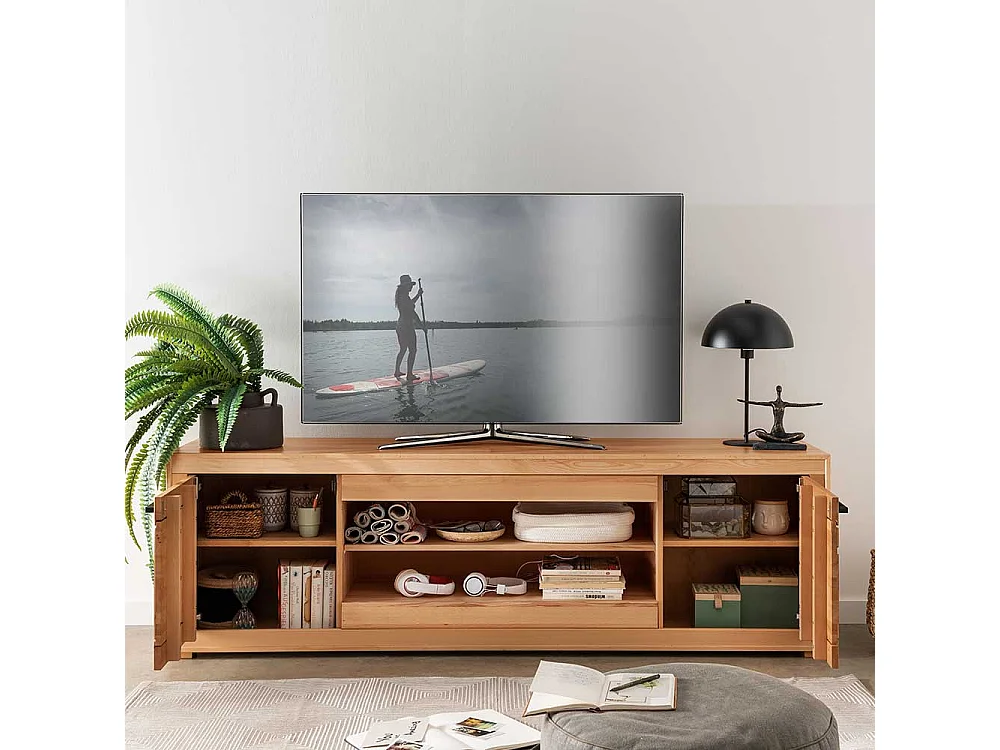 TV Lowboard Kernbuche geölt mit Metallgriffen 200 cm breit