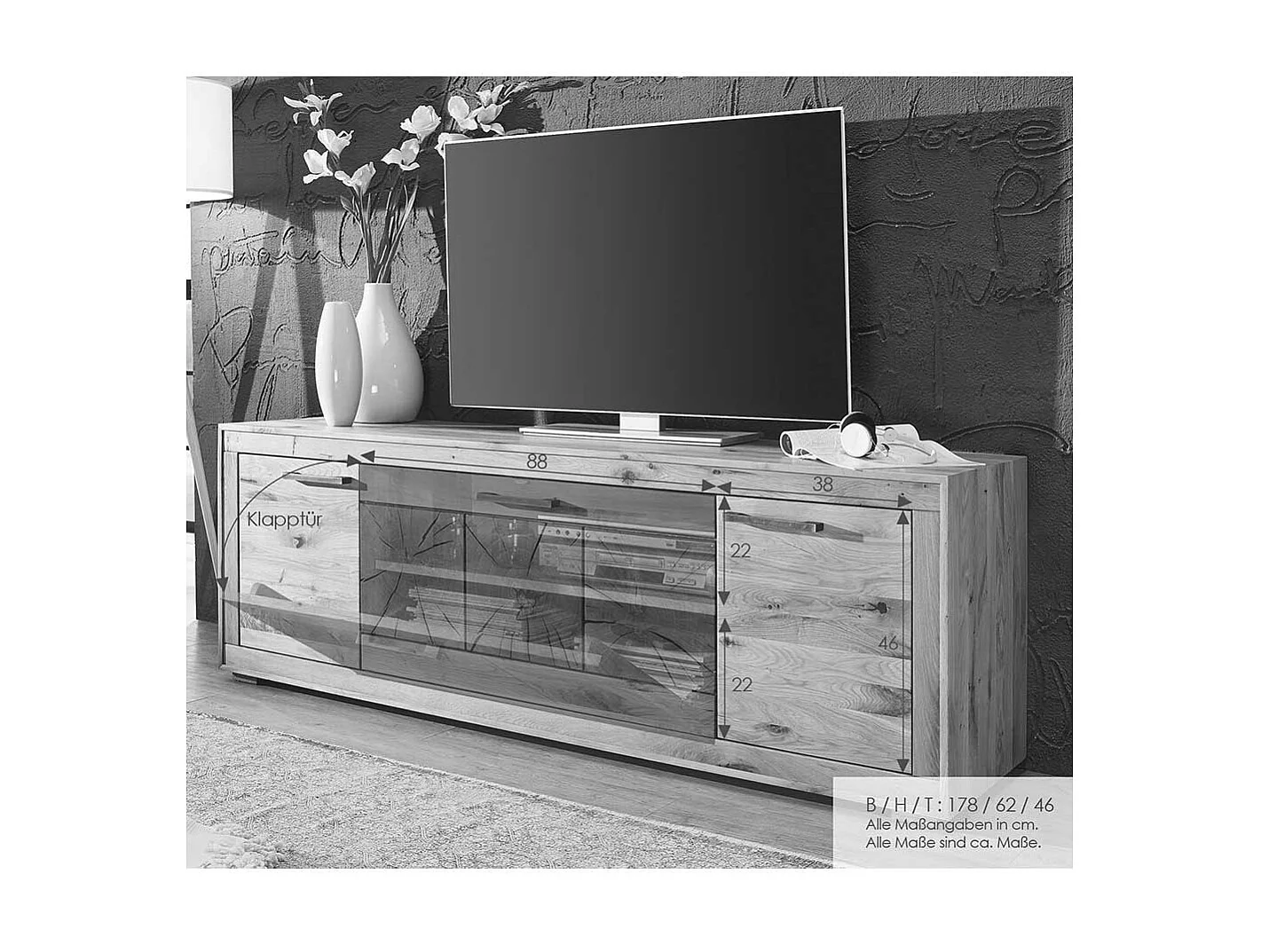 TV Lowboard Kernbuche geölt mit Metallgriffen 200 cm breit