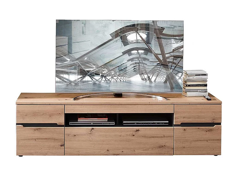 Fernseh Unterschrank mit Schubladen in Wildeichefarben Dunkelgrau