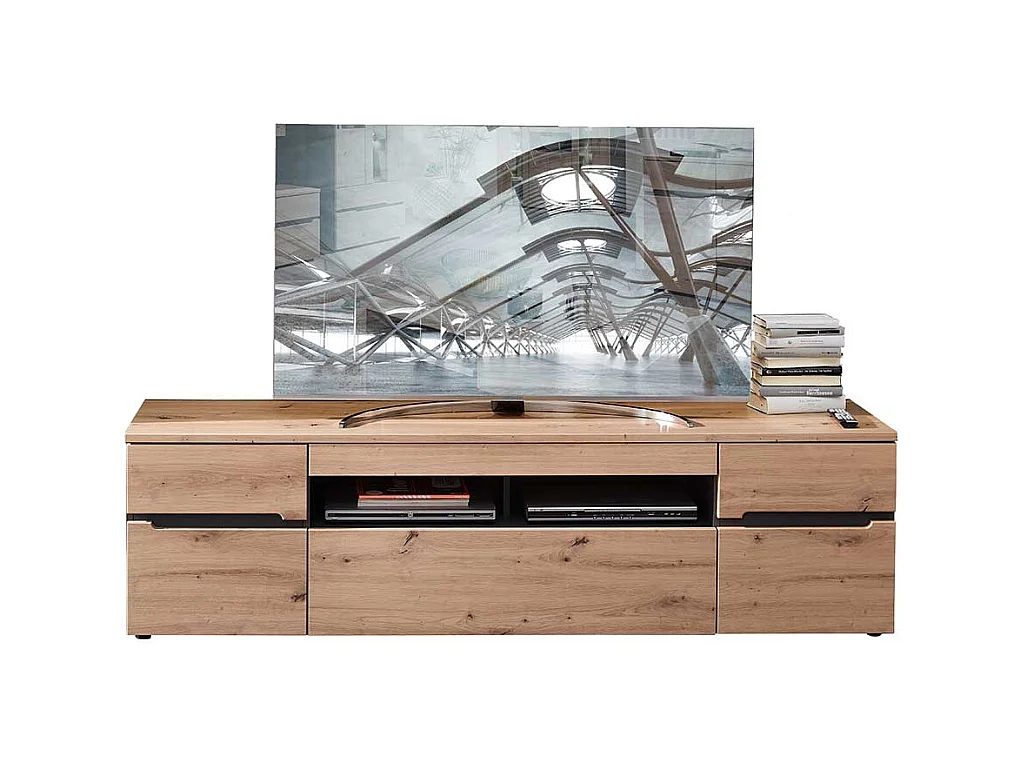 Fernseh Unterschrank mit Schubladen in Wildeichefarben Dunkelgrau