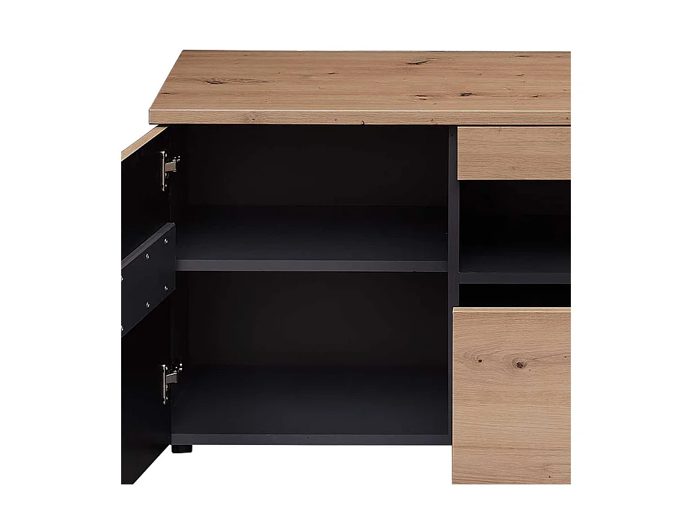 Fernseh Unterschrank mit Schubladen in Wildeichefarben Dunkelgrau