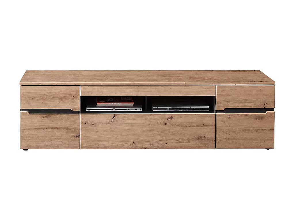 Fernseh Unterschrank mit Schubladen in Wildeichefarben Dunkelgrau