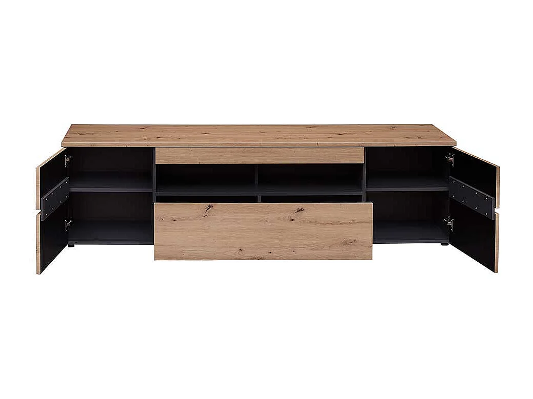 Fernseh Unterschrank mit Schubladen in Wildeichefarben Dunkelgrau