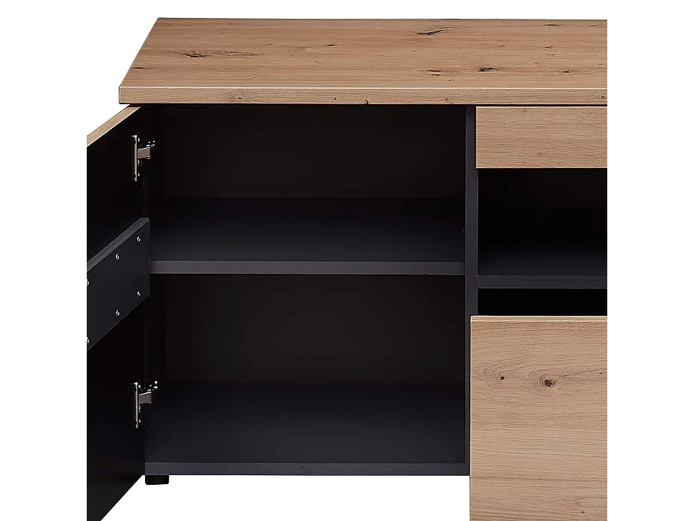 Fernseh Unterschrank mit Schubladen in Wildeichefarben Dunkelgrau