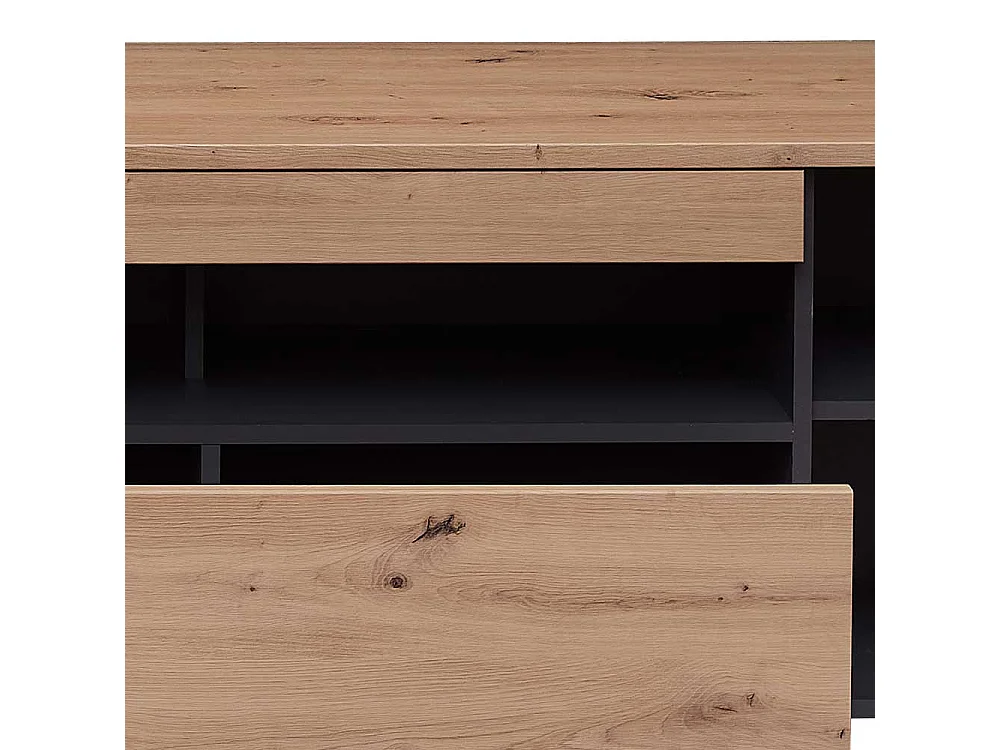 Fernseh Unterschrank mit Schubladen in Wildeichefarben Dunkelgrau