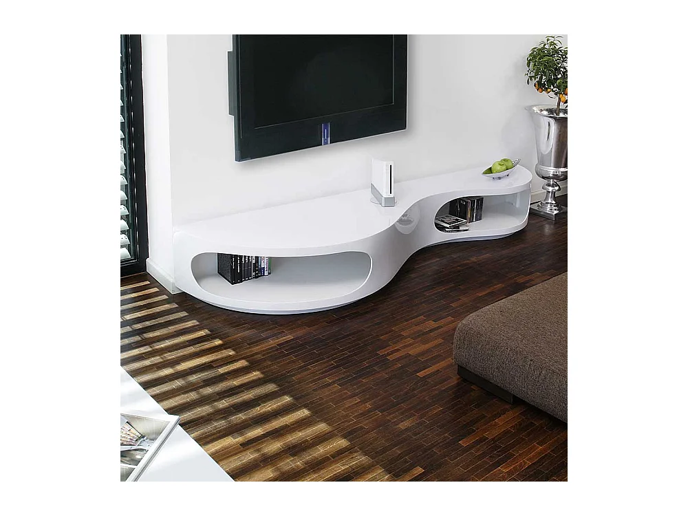 Design TV Board in Hochglanz Weiß geschwungen