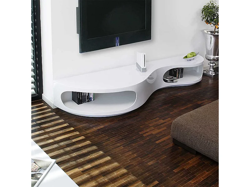 Design TV Board in Hochglanz Weiß geschwungen