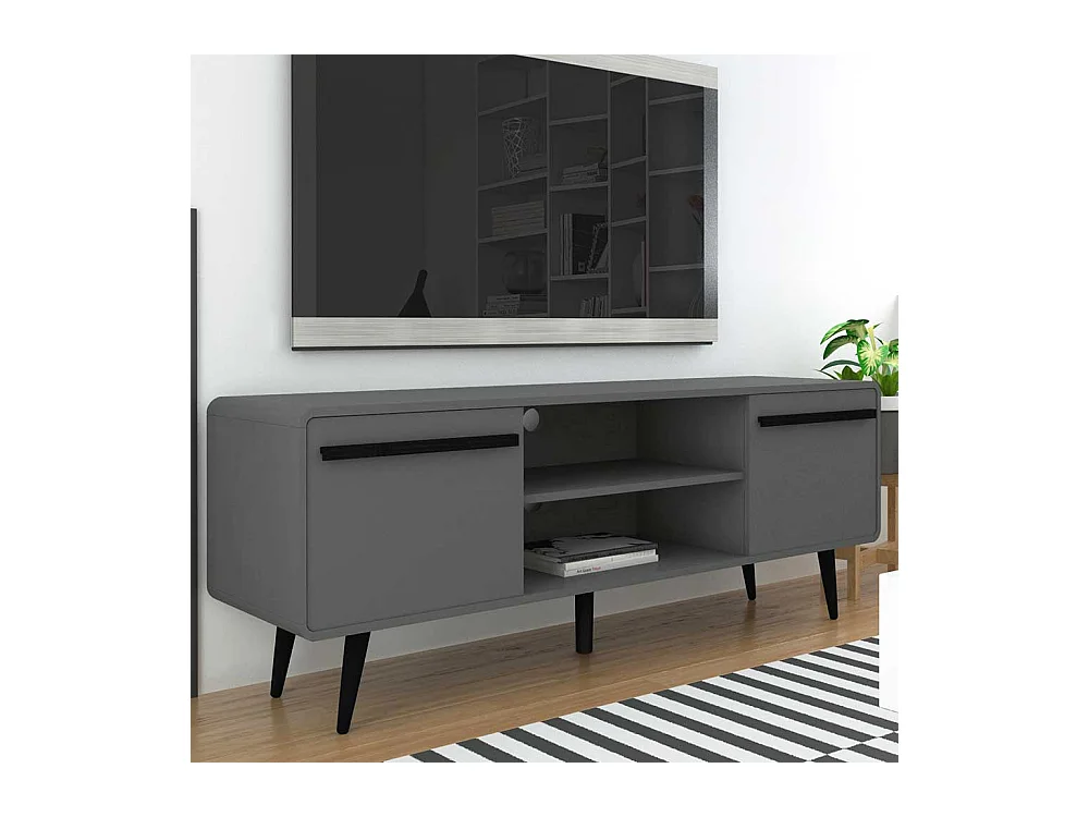 TV Board Lowboard mit Türen grau foliert