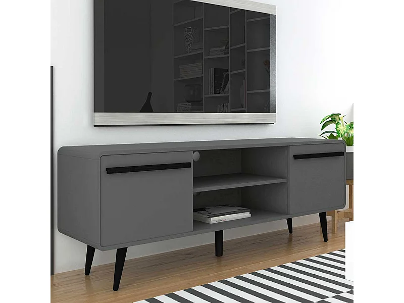 TV Board Lowboard mit Türen grau foliert