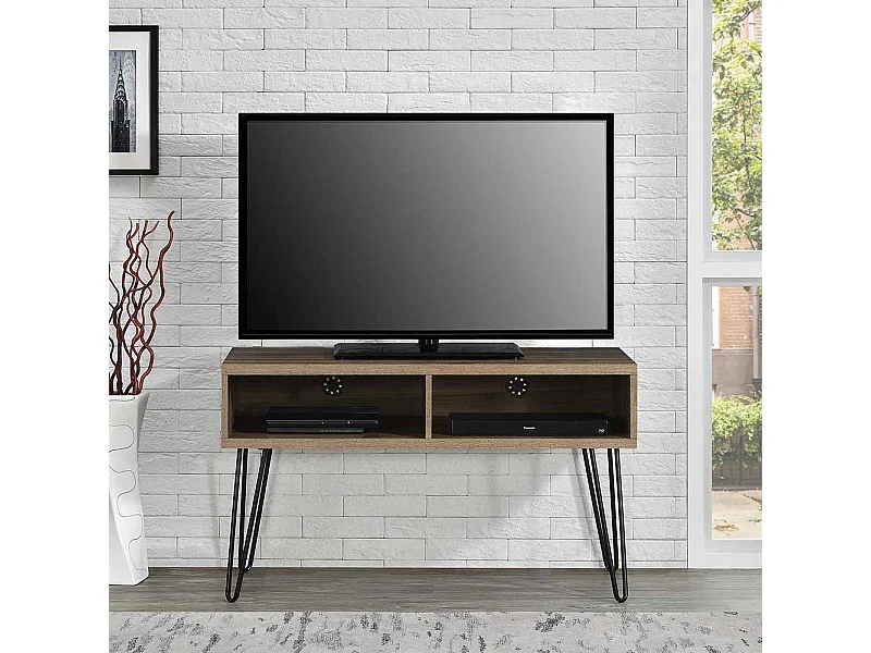 TV Lowboard mit Metall Hairpin Gestell Walnussfarben