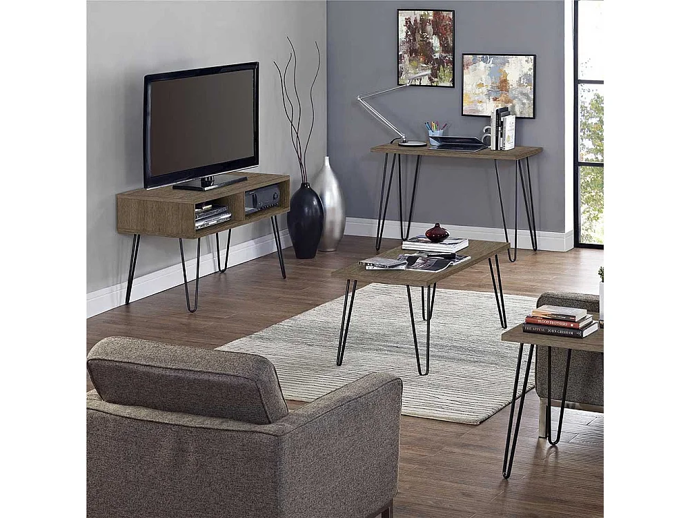 TV Lowboard mit Metall Hairpin Gestell Walnussfarben