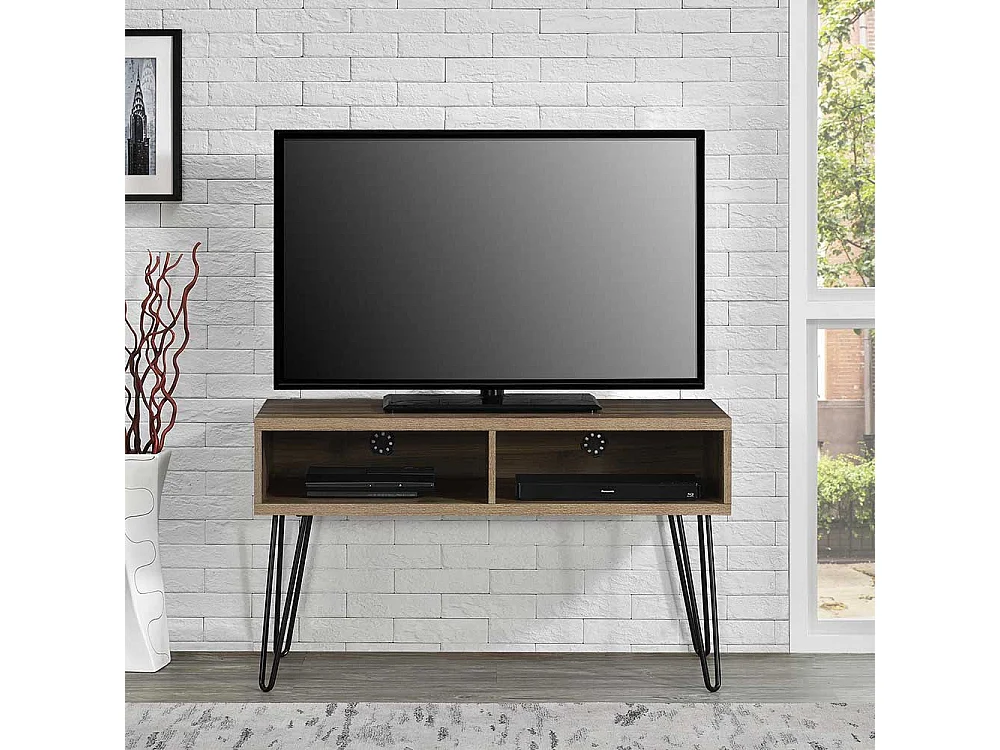 TV Lowboard mit Metall Hairpin Gestell Walnussfarben