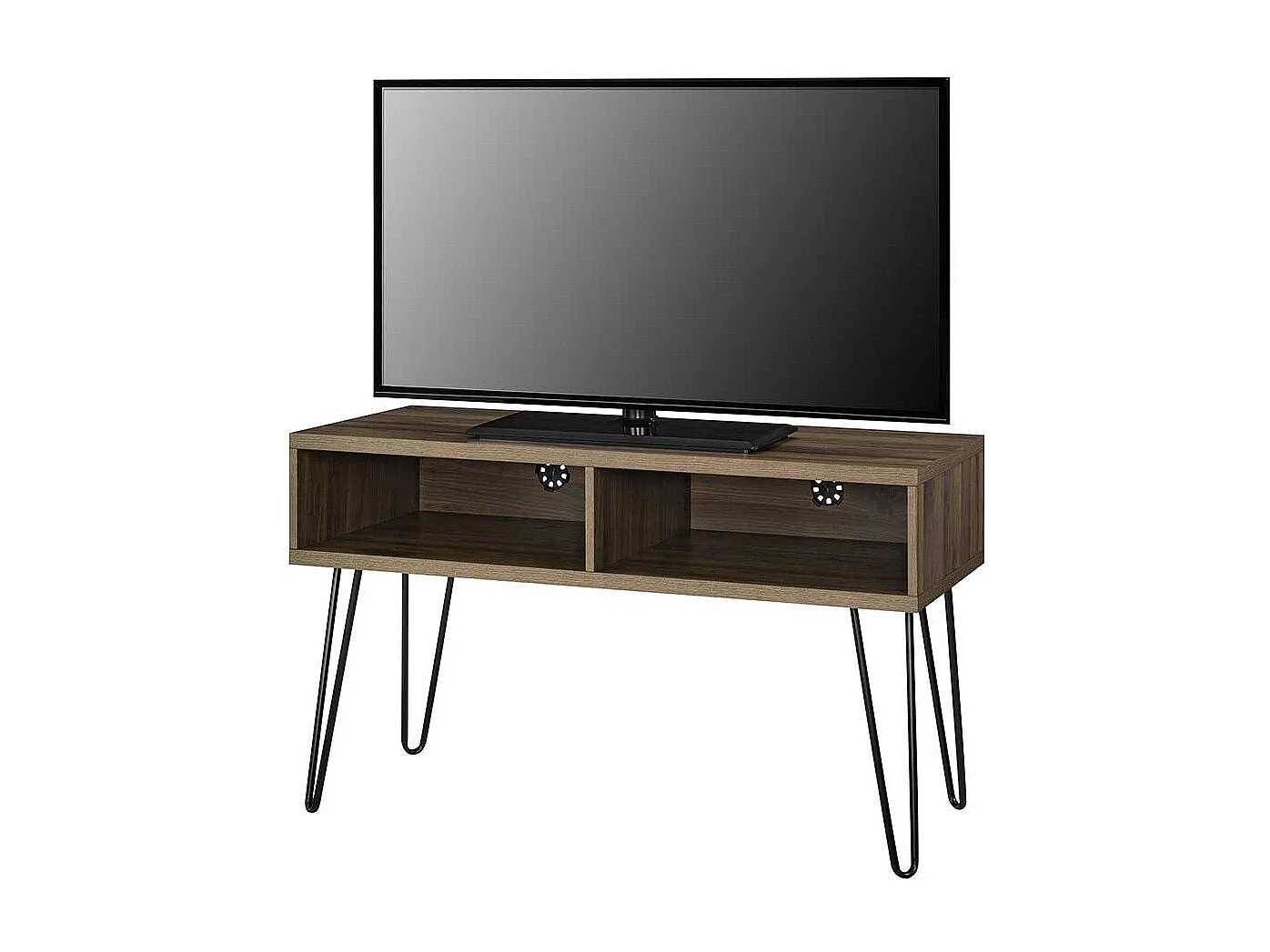 TV Lowboard mit Metall Hairpin Gestell Walnussfarben