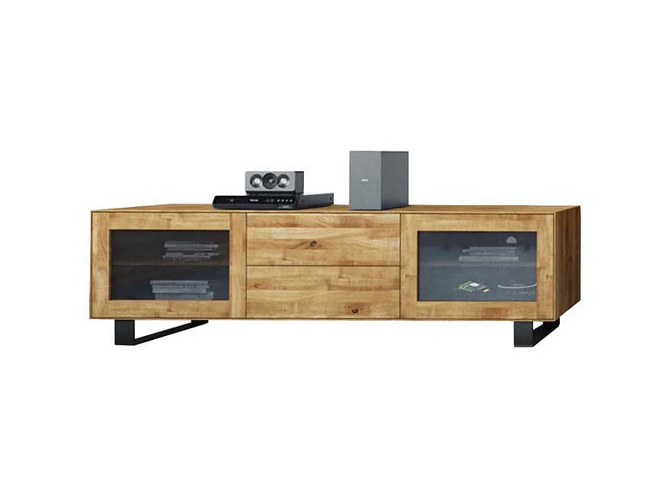 TV Board mit Glastüren Wildeiche Massivholz