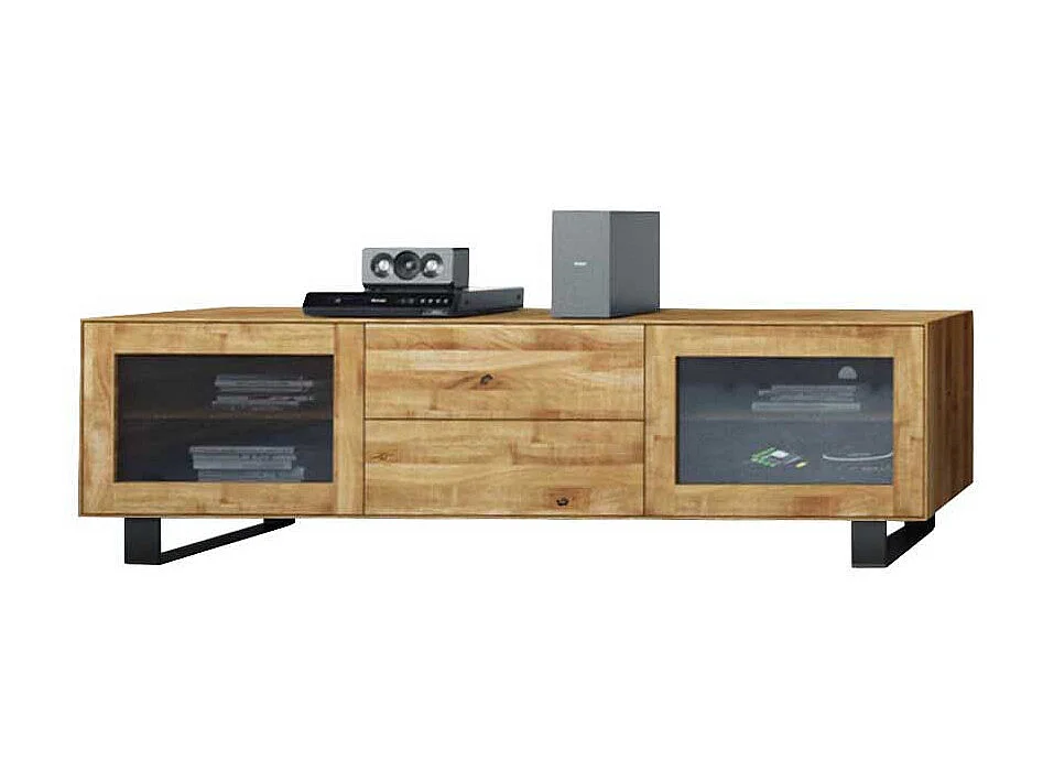 TV Board mit Glastüren Wildeiche Massivholz