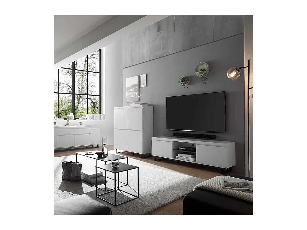 TV Lowboard Fernsehtisch in Weiß mit Türen