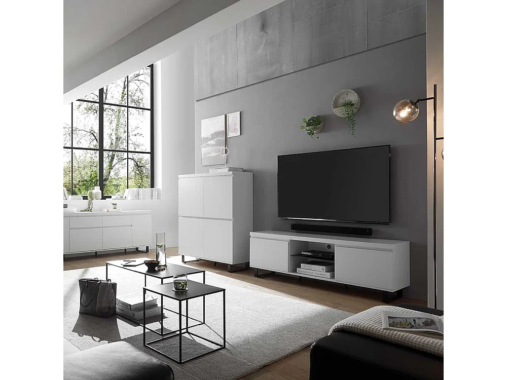 TV Lowboard Fernsehtisch in Weiß mit Türen