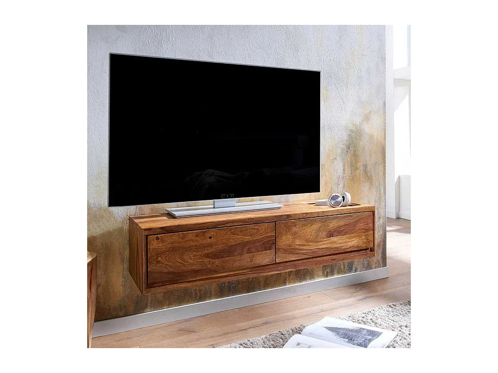 Modernes Fernsehlowboard aus Sheesham Massivholz Wandmontage