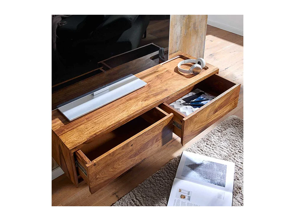 Modernes Fernsehlowboard aus Sheesham Massivholz Wandmontage