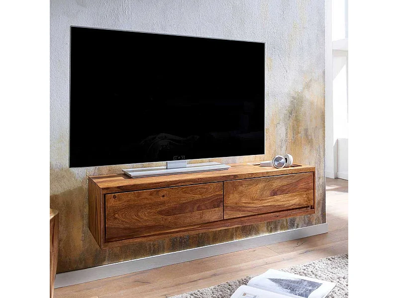 Modernes Fernsehlowboard aus Sheesham Massivholz Wandmontage