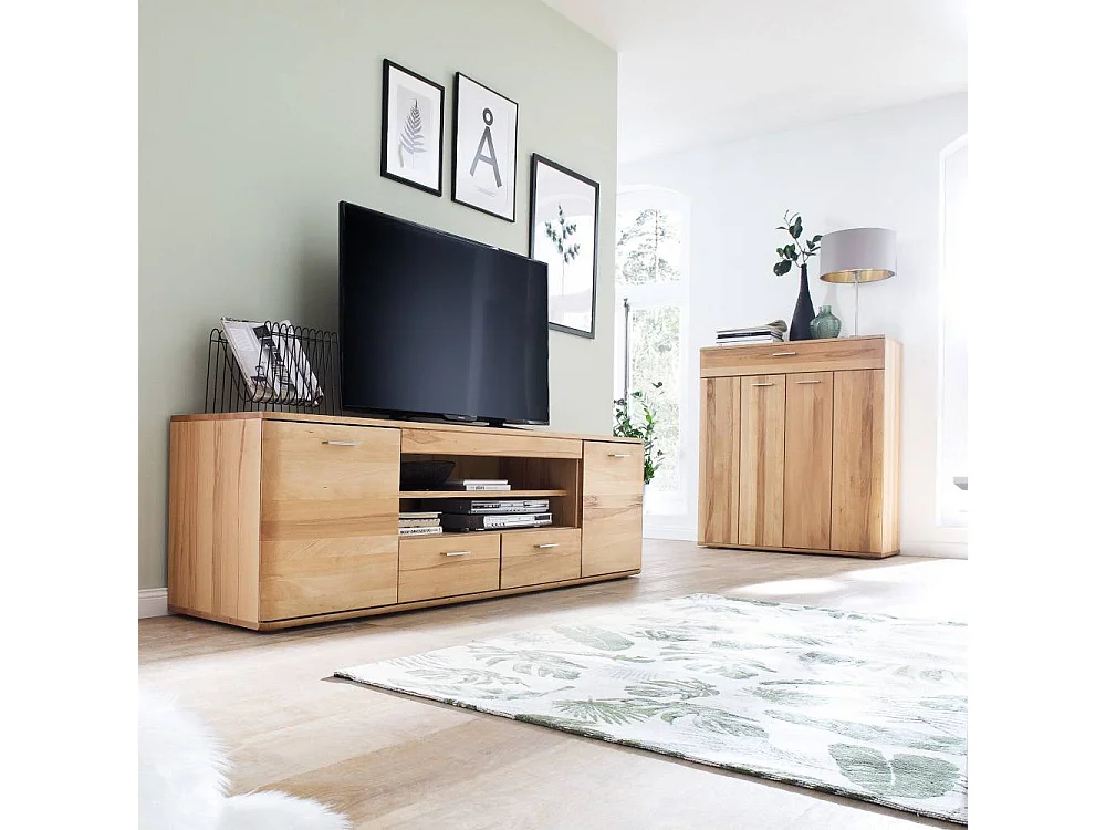 TV Lowboard TV Board in Kernbuchefarben teilmassiv