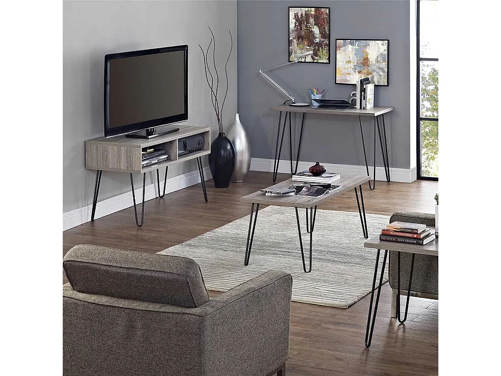 Fernseher Tisch in Eiche Grau Holzoptik Metall Hairpin Gestell