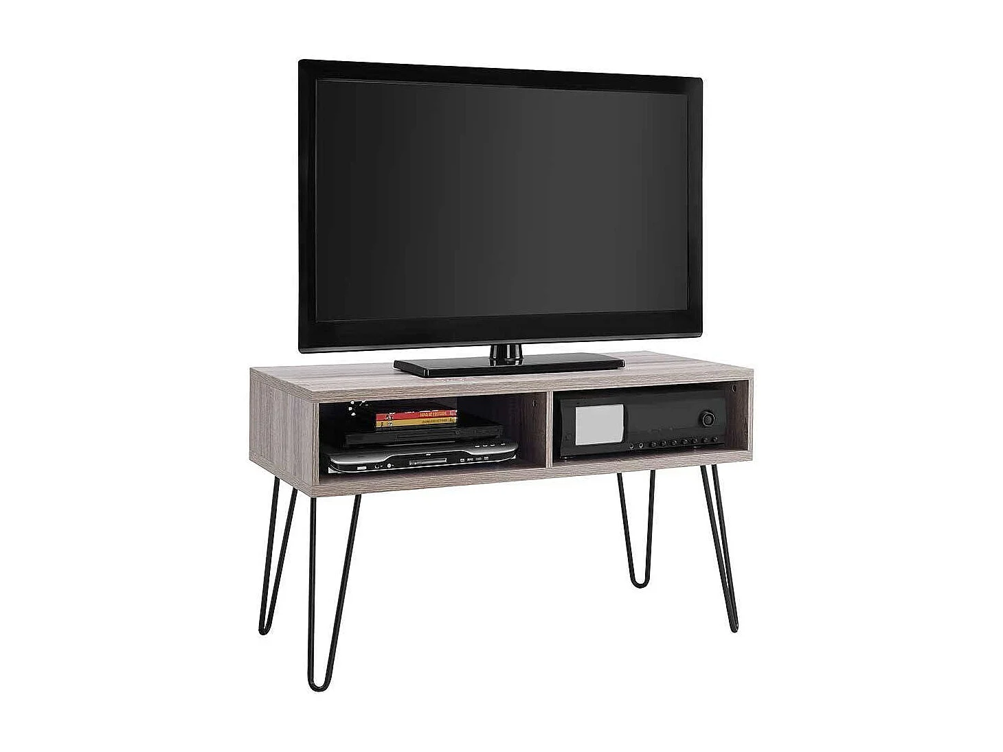 Fernseher Tisch in Eiche Grau Holzoptik Metall Hairpin Gestell