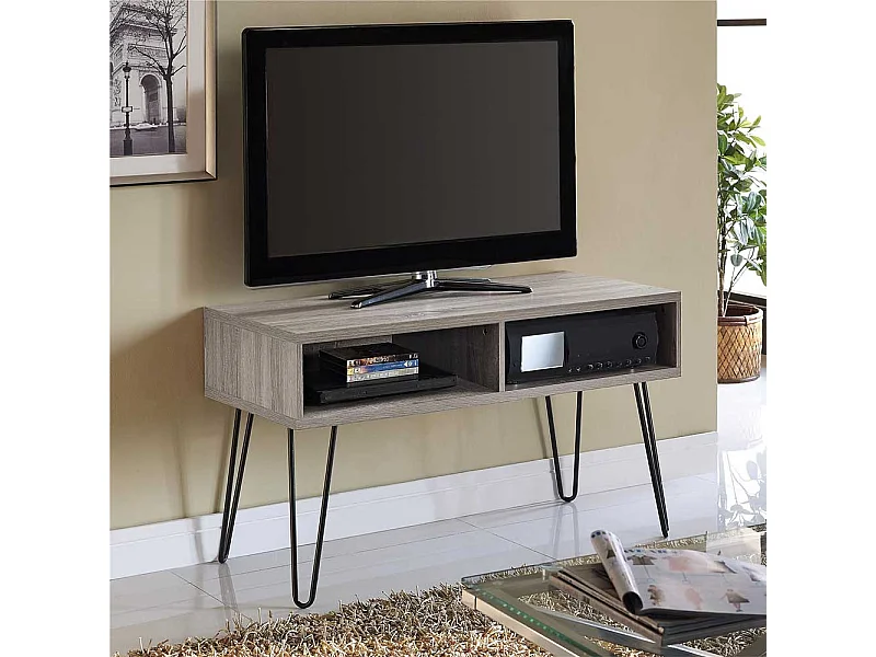 Fernseher Tisch in Eiche Grau Holzoptik Metall Hairpin Gestell