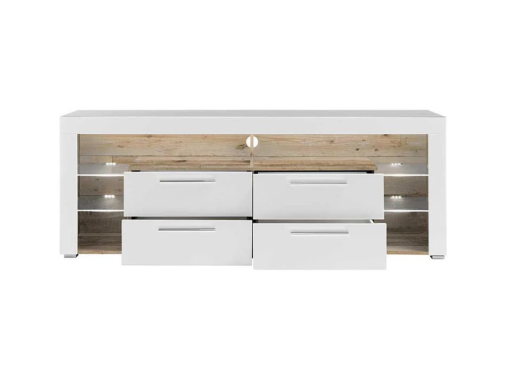 Fernsehunterschrank in Weiß und Holzoptik antik vier Schubladen