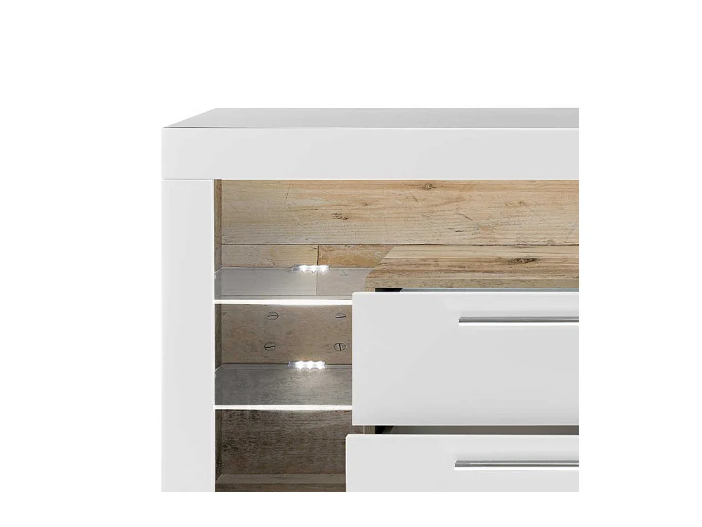Fernsehunterschrank in Weiß und Holzoptik antik vier Schubladen